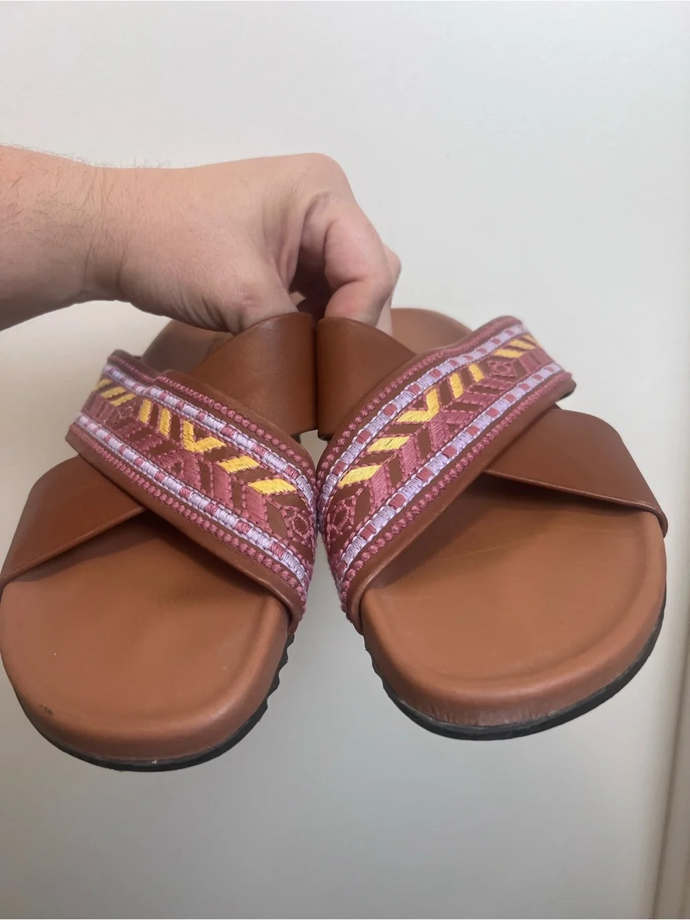 Johnny Was Alessi Embroidered Leather Sandals Cuoio EU 39